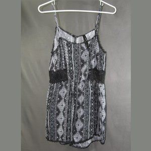 Romper Shorts, Black & White Sleeveless with Lace, Medium Junior, So Cute!